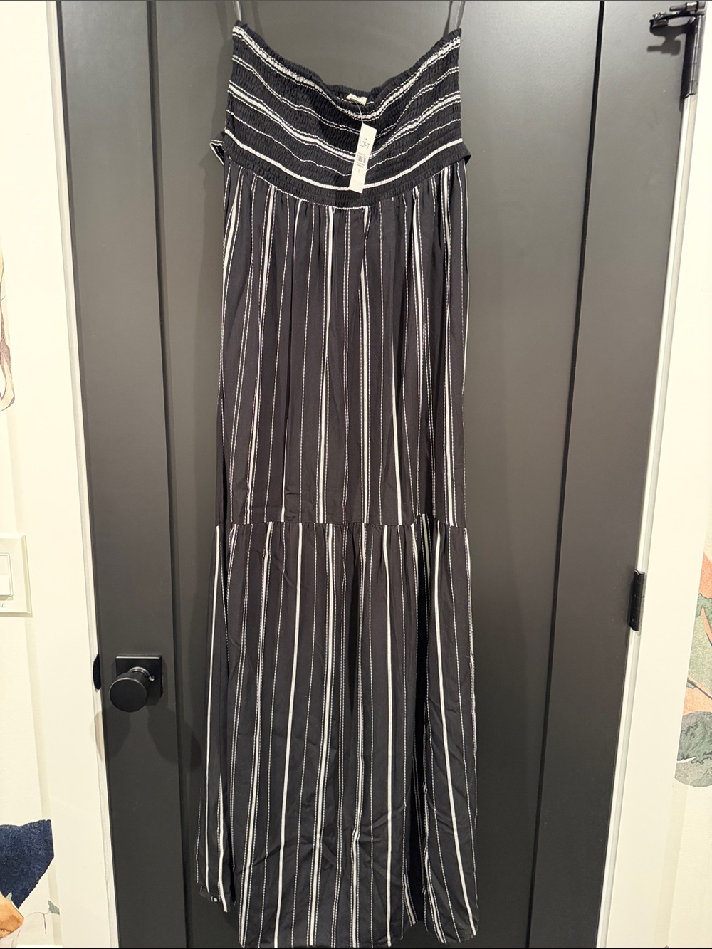 LOFT Black and White Strapless Maxi Dress
